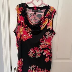 Dana Buchman Black shirt with Pink and Yellow Floral Design. Size large